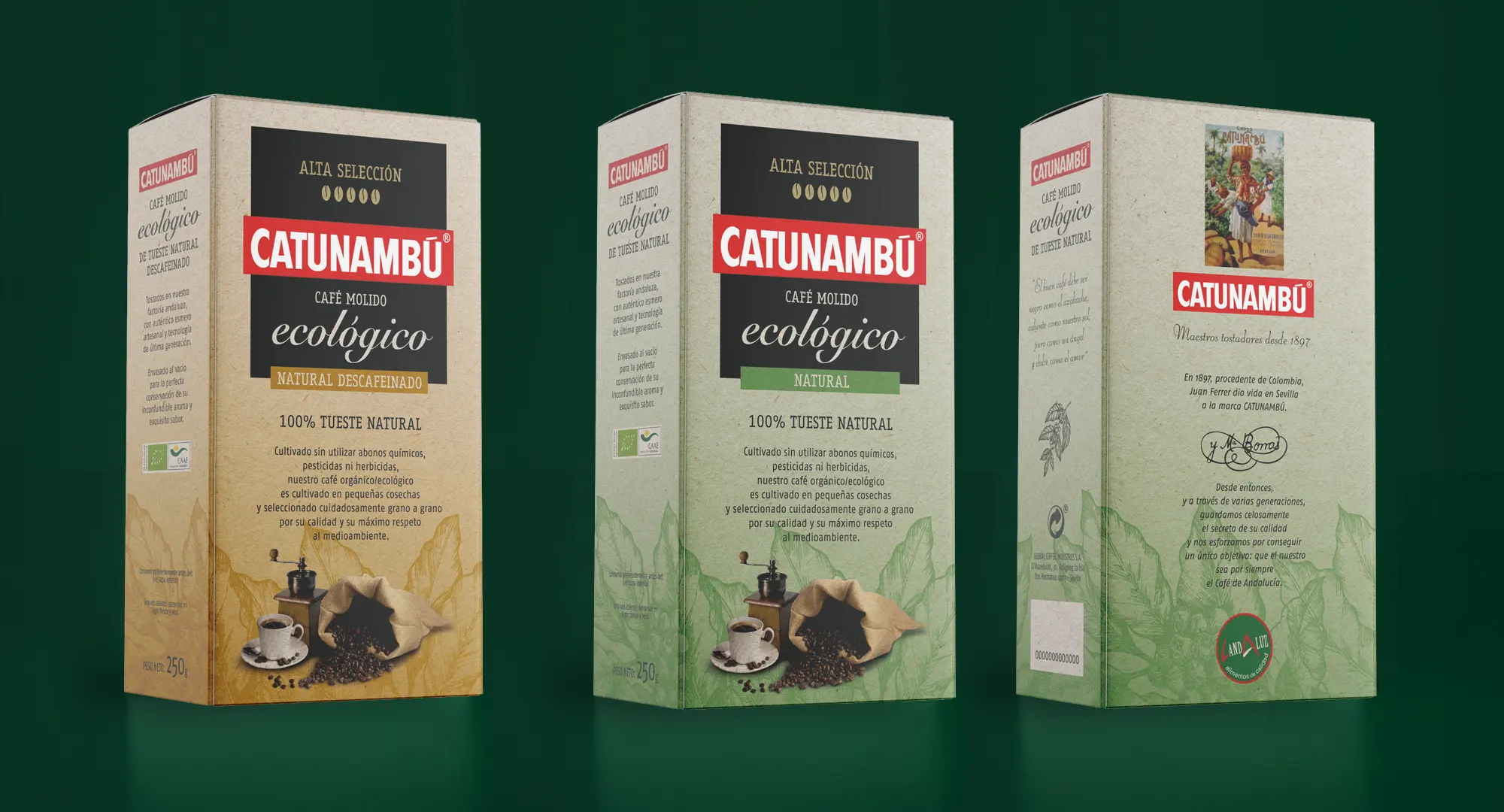 Diseño de packaging para café Catunambú, ilustración y gráfica por Bassali.