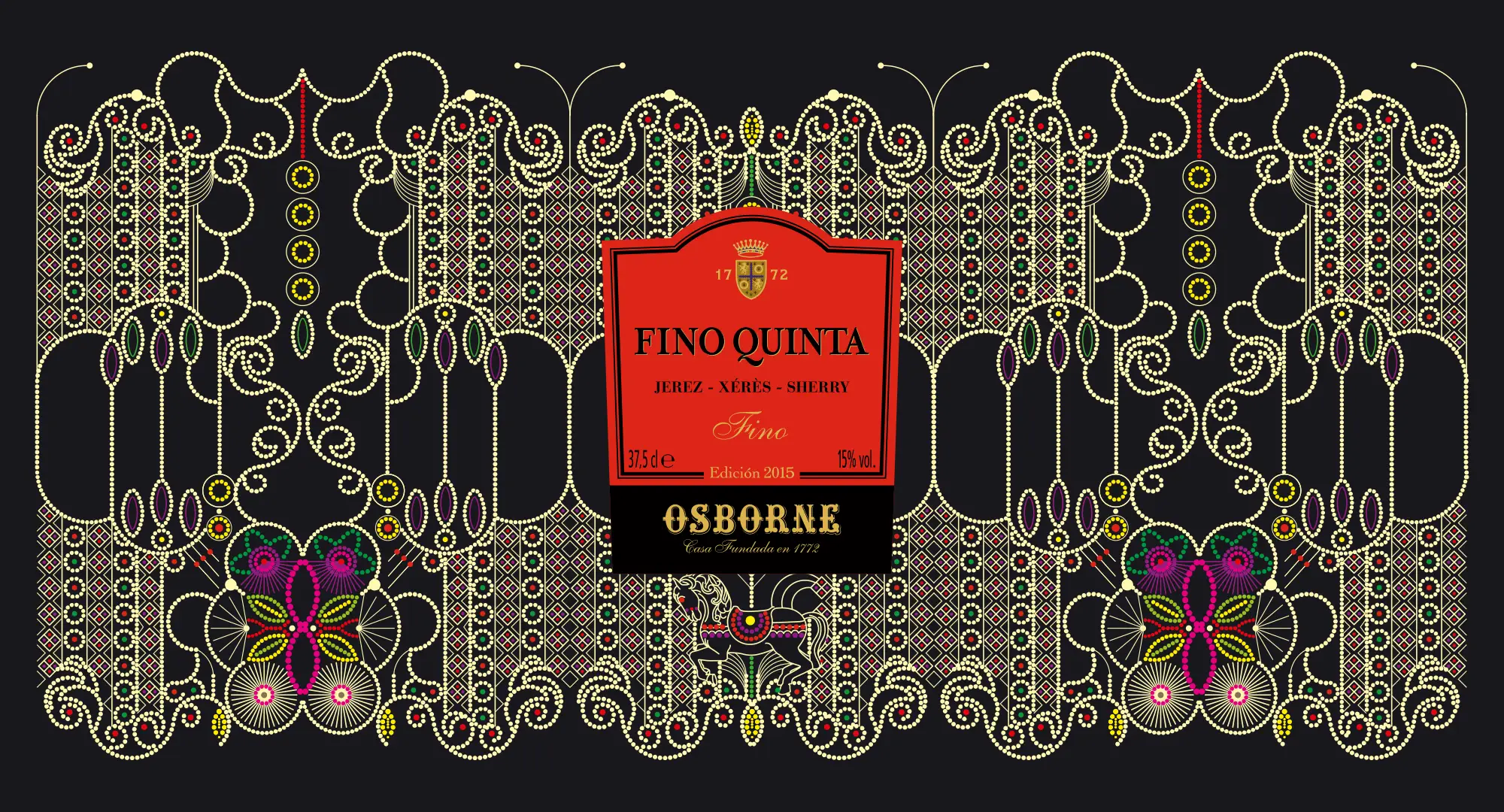 Diseño de packaging para Fino Quinta de Osborne, ilustración y gráfica por Bassali.